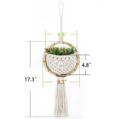 Boho Makramee Wandbehang mit Blumentopf-Tasche – Handgefertigter nordischer runder Wandteppich | Wohnheimzimmer & Wohnkultur