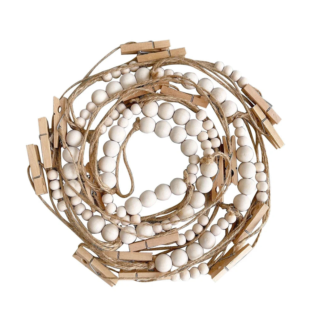 Boho Wandbehang Fotodisplay mit Holzperlen & Clips