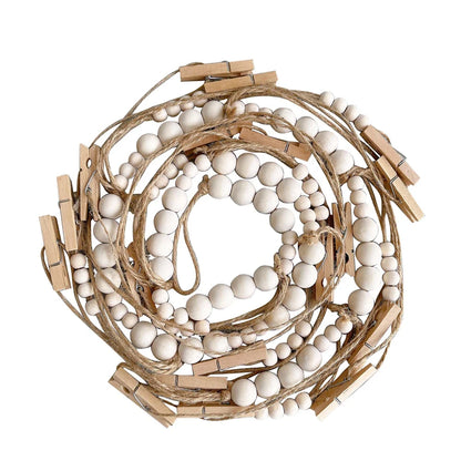 Boho Wandbehang Fotodisplay mit Holzperlen & Clips