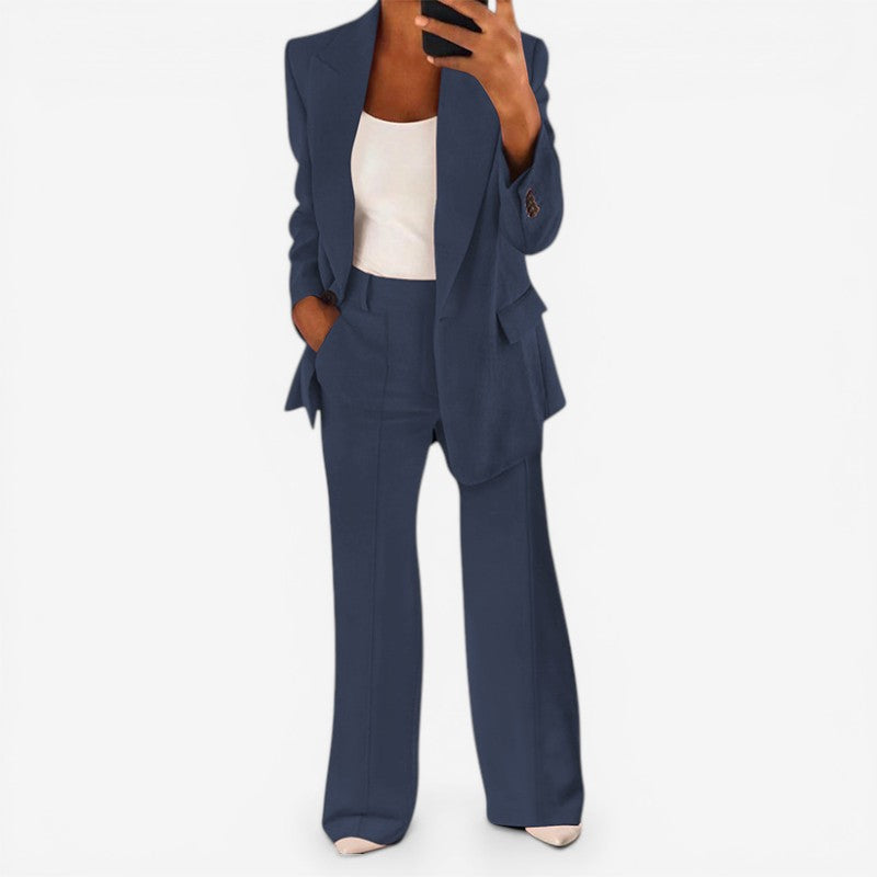 One-Button Blazer Trouser Suit Set
