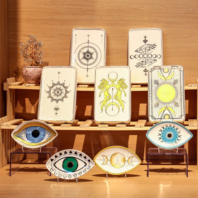 Keramischer Schmuckteller Schmuckschale Ringe Ohrringe Halsketten Schale Böse Augen Mondphasen Dekorative Platte Schüssel Wohnkultur Boho 1Stk