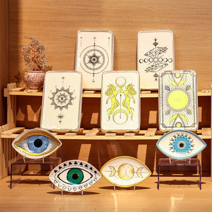 Keramischer Schmuckteller Schmuckschale Ringe Ohrringe Halsketten Schale Böse Augen Mondphasen Dekorative Platte Schüssel Wohnkultur Boho 1Stk