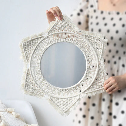 Kreisrunder Boho Makramee Wandspiegel