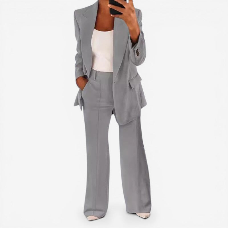One-Button Blazer Trouser Suit Set