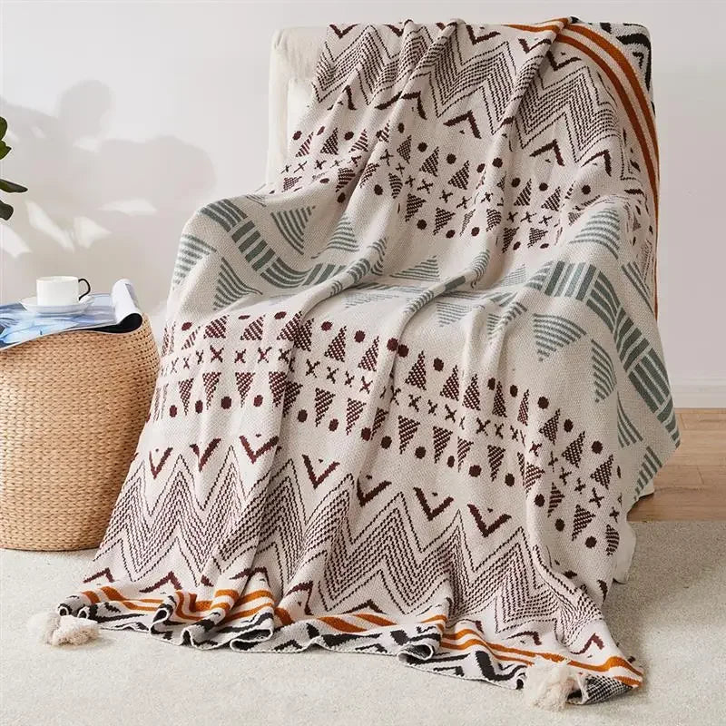 Strickstreifen-Fransen-Wurfdecke
