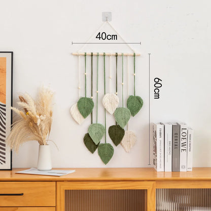 Boho Makramee Blatt Wandbehang – Handgewebter Wandteppich mit Perlen