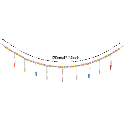 Boho Wandbehang Fotodisplay mit Holzperlen & Clips