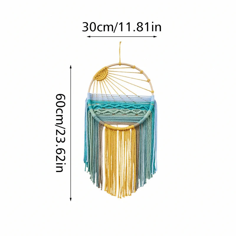 Sonnenaufgang & Sonnenuntergang Gewebter Boho Baumwoll Wandteppich
