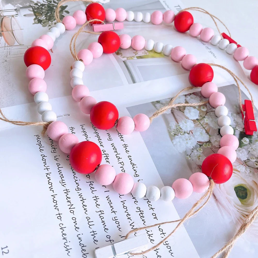Boho Wandbehang Fotodisplay mit Holzperlen & Clips