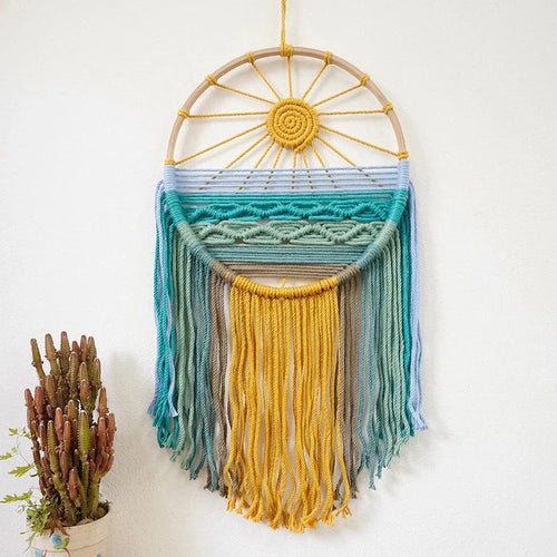 Sonnenaufgang & Sonnenuntergang Gewebter Boho Baumwoll Wandteppich