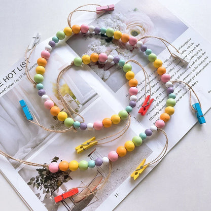 Boho Wandbehang Fotodisplay mit Holzperlen & Clips