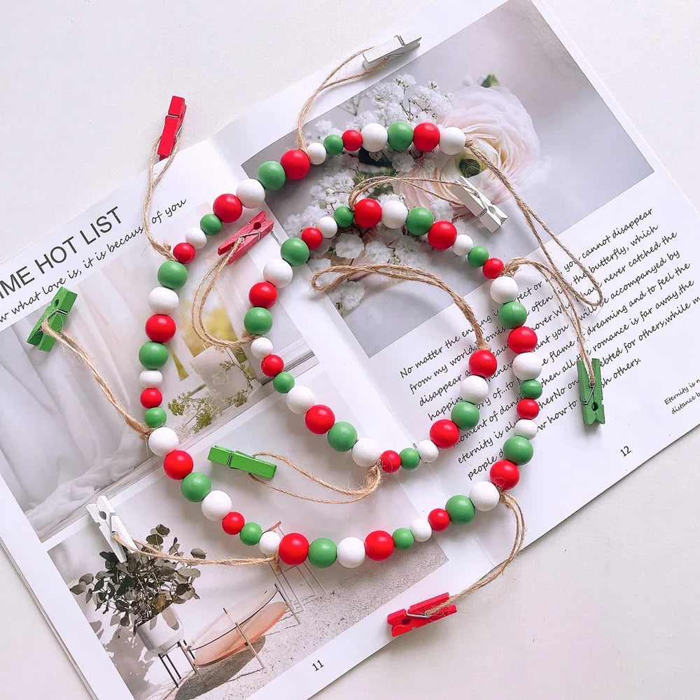 Boho Wandbehang Fotodisplay mit Holzperlen & Clips