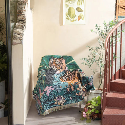 Gemütliche Boho Baumwoll-Leinen Decke