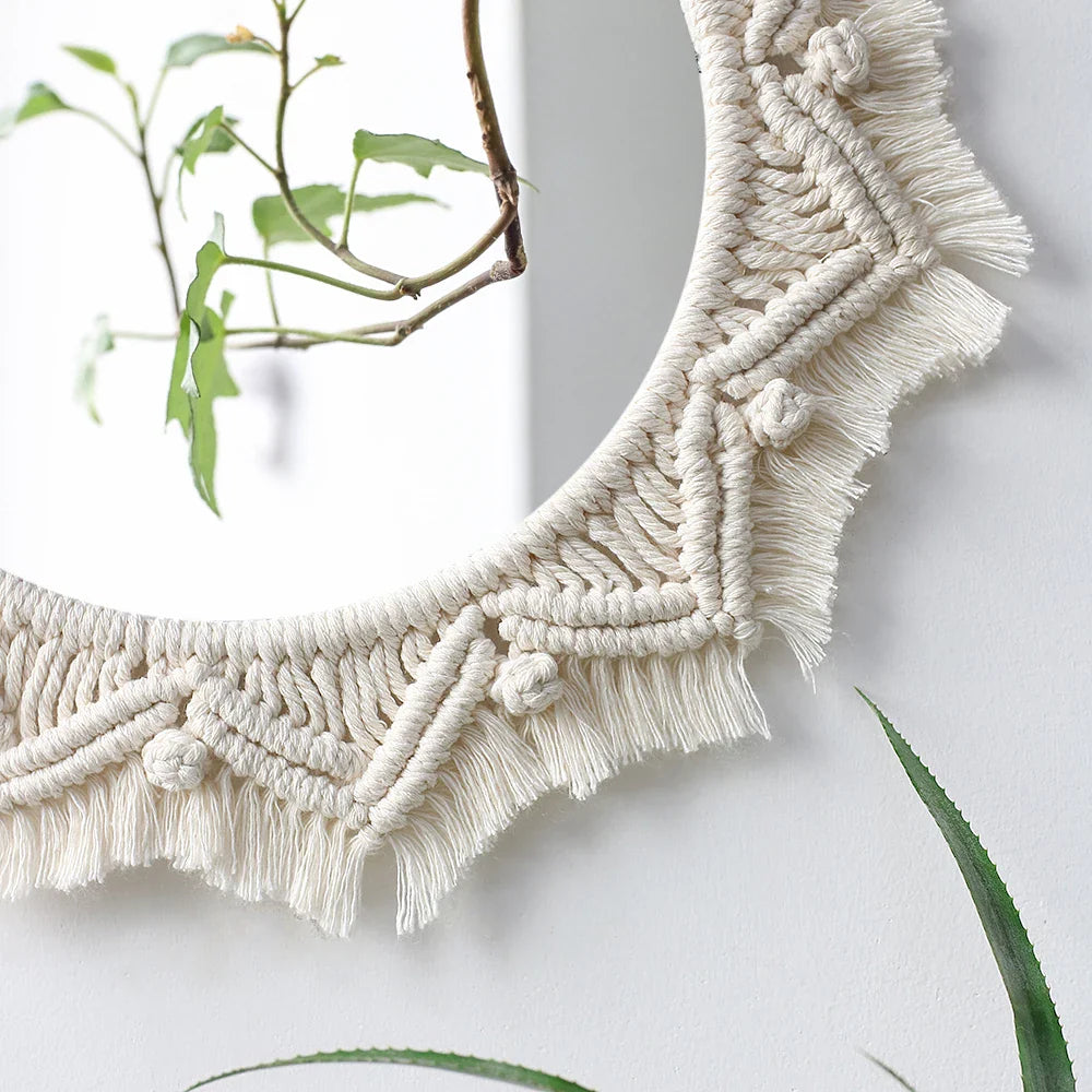 Kreisrunder Boho Makramee Wandspiegel
