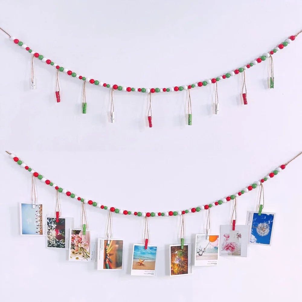 Boho Wandbehang Fotodisplay mit Holzperlen & Clips