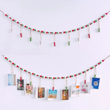 Boho Wandbehang Fotodisplay mit Holzperlen & Clips