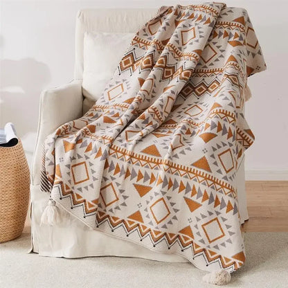 Strickstreifen-Fransen-Wurfdecke