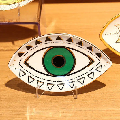 Keramischer Schmuckteller Schmuckschale Ringe Ohrringe Halsketten Schale Böse Augen Mondphasen Dekorative Platte Schüssel Wohnkultur Boho 1Stk