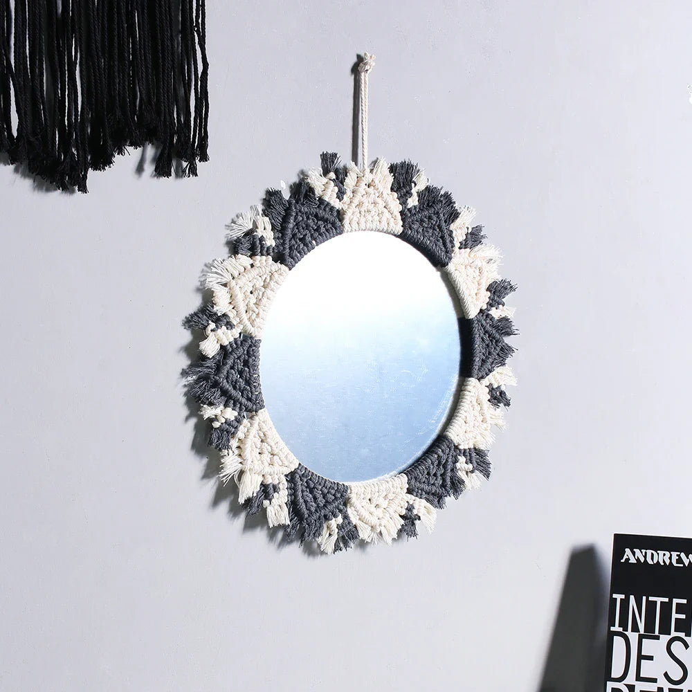Kreisrunder Boho Makramee Wandspiegel