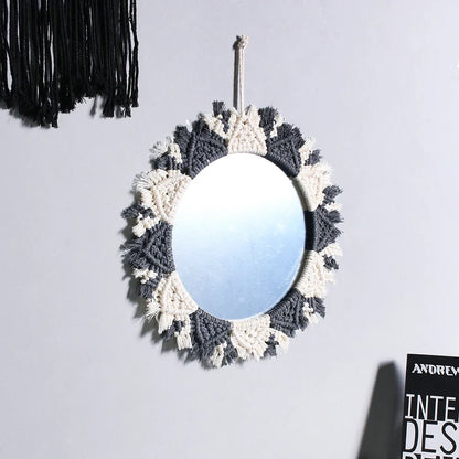 Kreisrunder Boho Makramee Wandspiegel