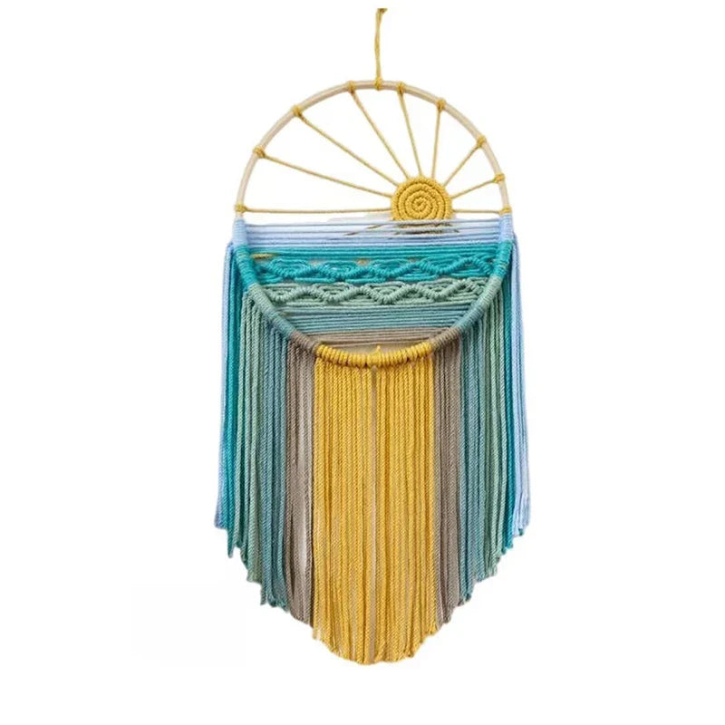 Sonnenaufgang & Sonnenuntergang Gewebter Boho Baumwoll Wandteppich