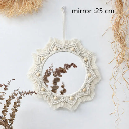 Kreisrunder Boho Makramee Wandspiegel
