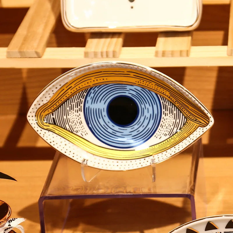 Keramischer Schmuckteller Schmuckschale Ringe Ohrringe Halsketten Schale Böse Augen Mondphasen Dekorative Platte Schüssel Wohnkultur Boho 1Stk