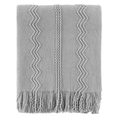 Boho Strickdecke – Weiche leichte Acryl-Decke mit Fransen