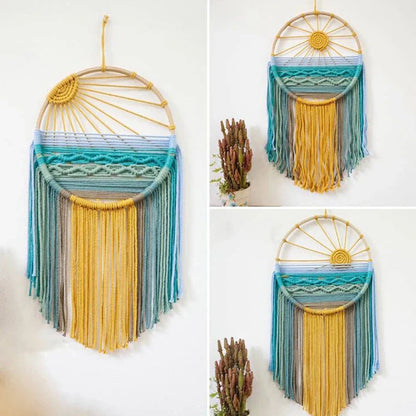Sonnenaufgang & Sonnenuntergang Gewebter Boho Baumwoll Wandteppich