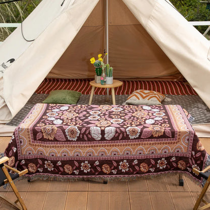 Gemütliche Boho Baumwoll-Leinen Decke