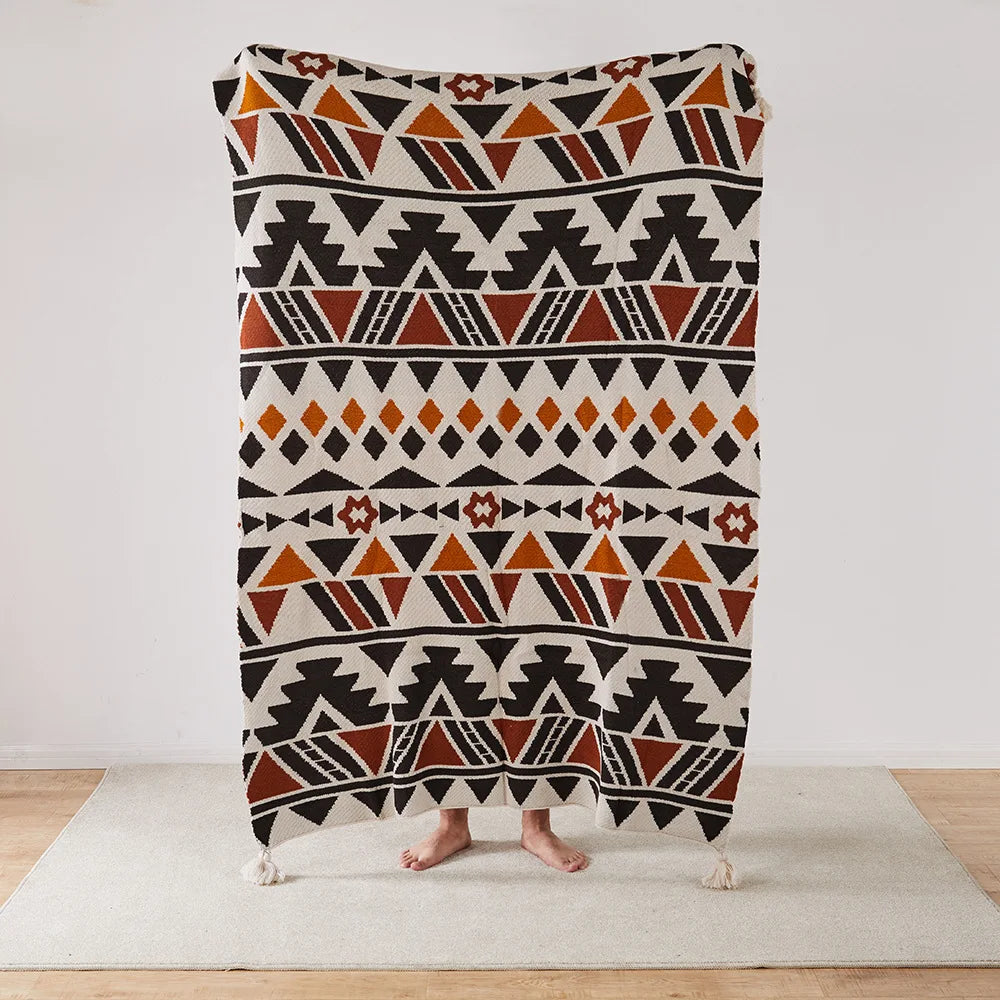 Strickstreifen-Fransen-Wurfdecke