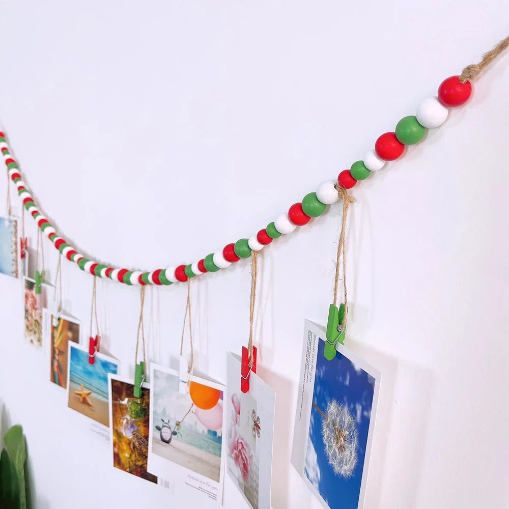 Boho Wandbehang Fotodisplay mit Holzperlen & Clips