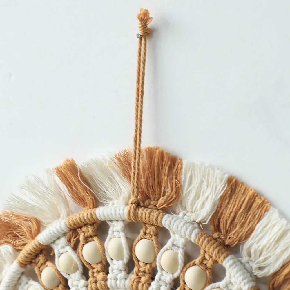 Boho Rundes Dekoratives Blatt Makramee Wandspiegel