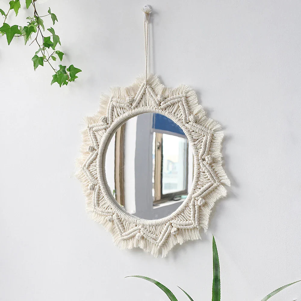 Kreisrunder Boho Makramee Wandspiegel