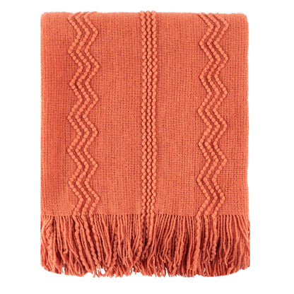 Boho Strickdecke – Weiche leichte Acryl-Decke mit Fransen