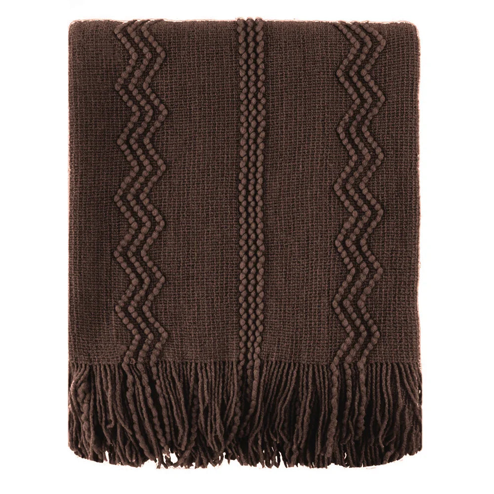Boho Strickdecke – Weiche leichte Acryl-Decke mit Fransen