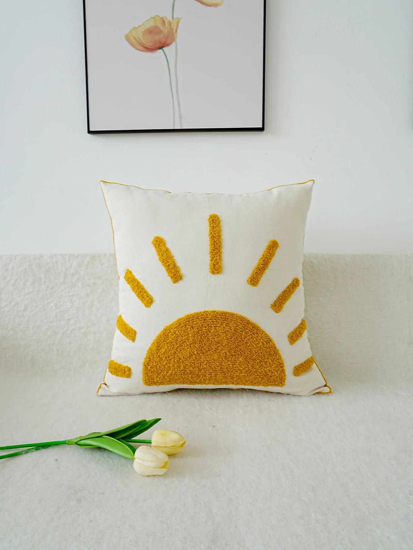 Sonnen-Tufted Bestickte Kissenbezug