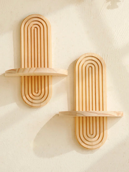 Boho Stil Holz Wandregal - Geometrische Wandmontierte Regale, Naturholz-Finish, Moderne Wohnkultur, Pflanzenhalter Kreis