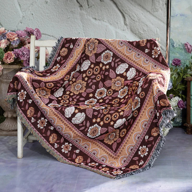 Gemütliche Boho Baumwoll-Leinen Decke
