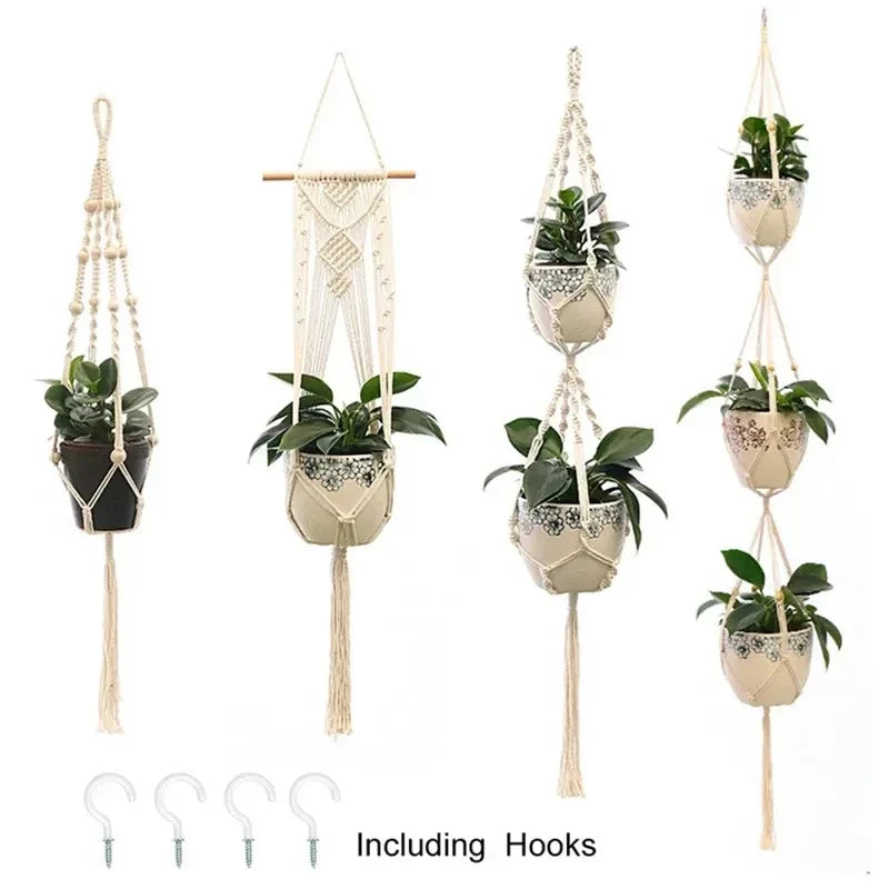 🌿 Handgemachter Makramee-Pflanzenhänger – Boho Hängetopf für Innen- und Außendekoration