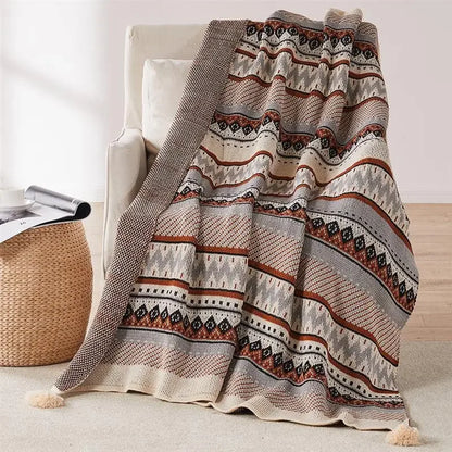 Strickstreifen-Fransen-Wurfdecke