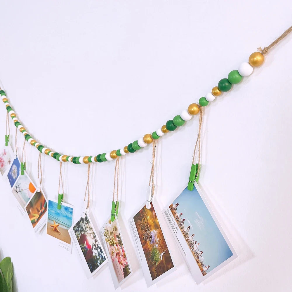 Boho Wandbehang Fotodisplay mit Holzperlen & Clips