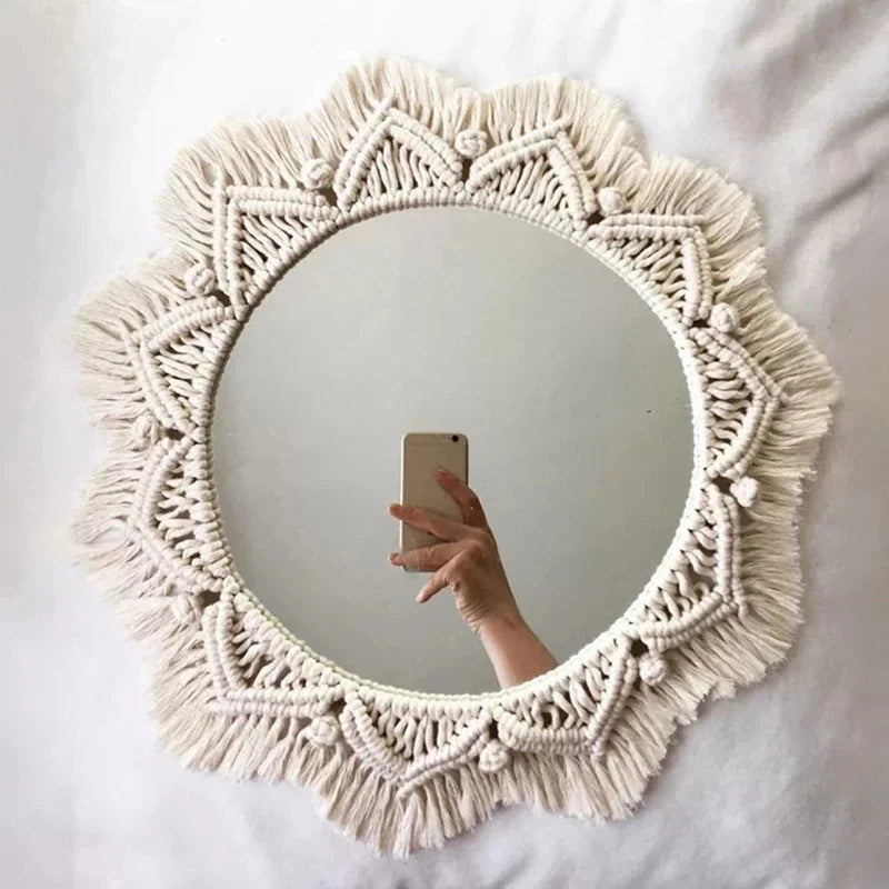Kreisrunder Boho Makramee Wandspiegel