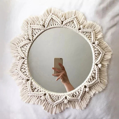 Kreisrunder Boho Makramee Wandspiegel