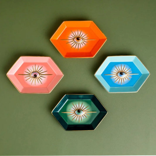 Farbenfrohes Hexagonales Keramik-Augen-Tablett – Modernes Dekoratives Schmuck- & Aufbewahrungsgeschirr