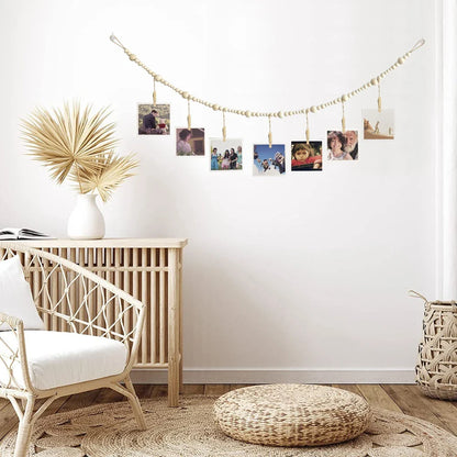 Boho Wandbehang Fotodisplay mit Holzperlen & Clips