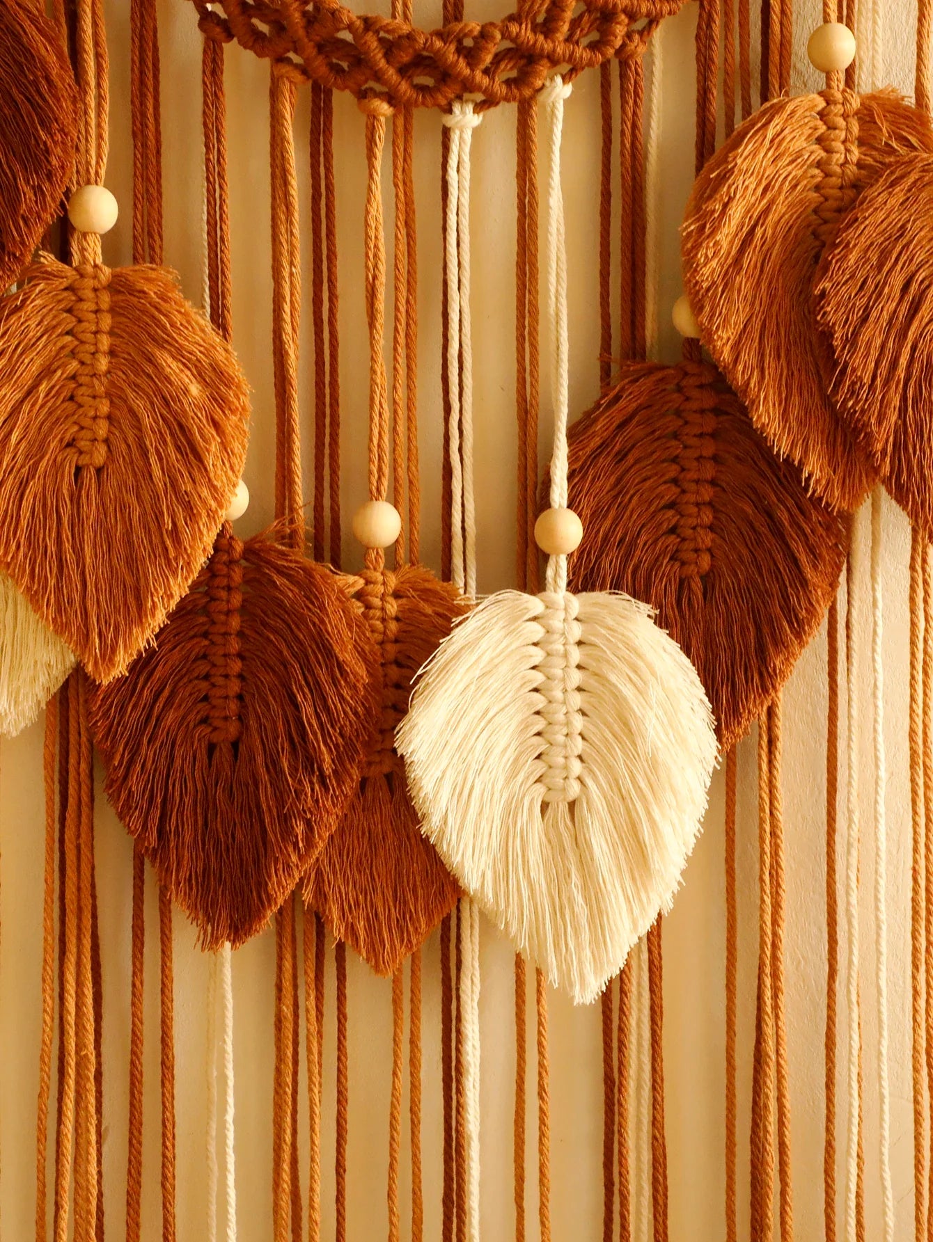 Blatt Makramee Wandteppich – Boho Baumwoll Wandbehang in Grün oder Braun