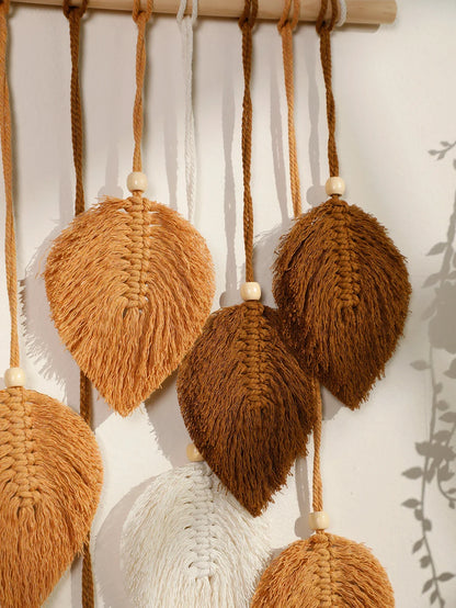 Blatt Makramee Wandteppich – Boho Baumwoll Wandbehang in Grün oder Braun