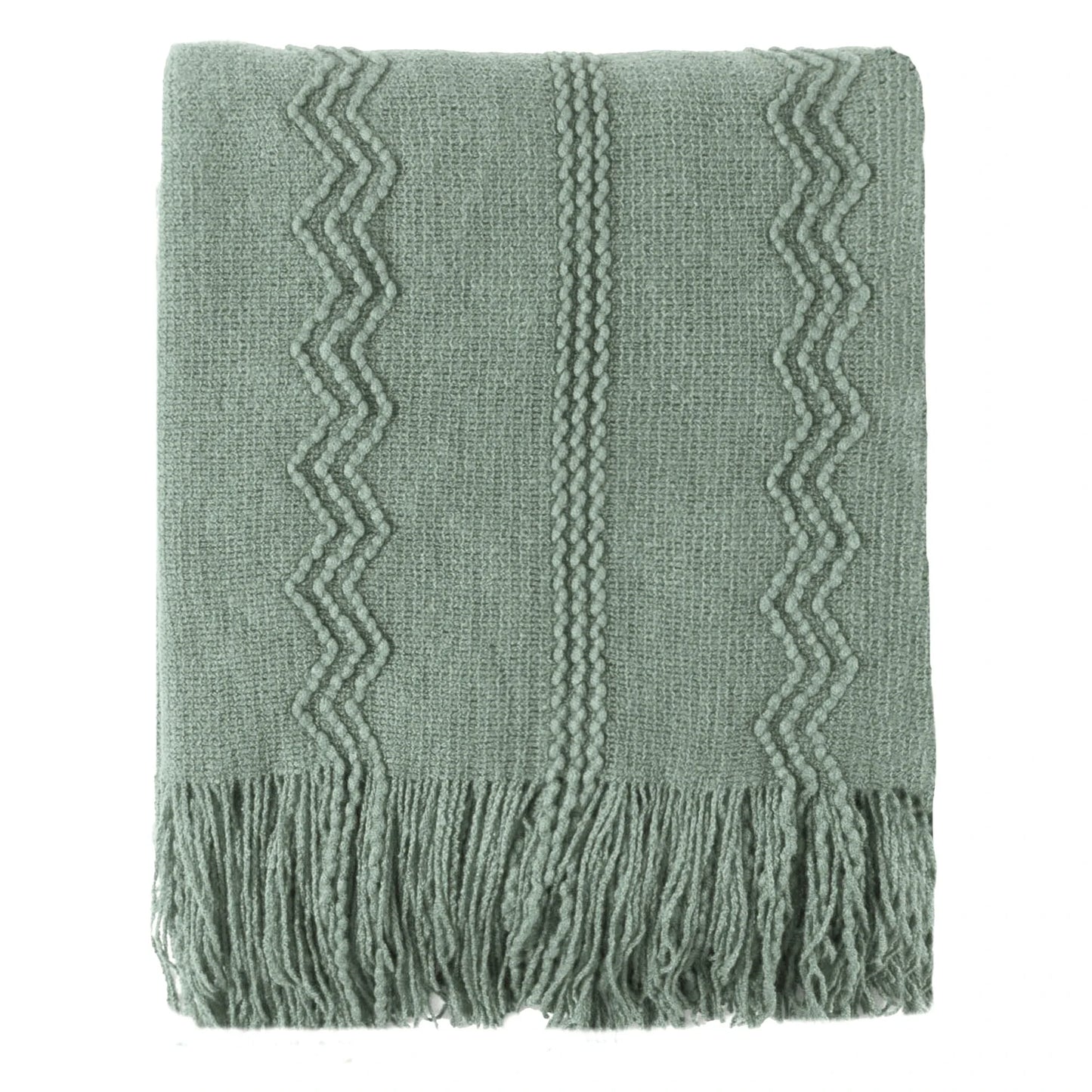 Boho Strickdecke – Weiche leichte Acryl-Decke mit Fransen
