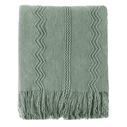 Boho Strickdecke – Weiche leichte Acryl-Decke mit Fransen